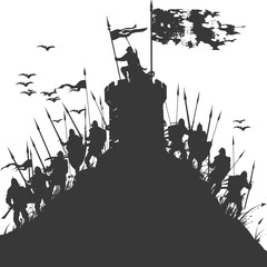 silhouette of a ancient war situation black color only