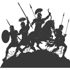 silhouette of a ancient war situation black color only