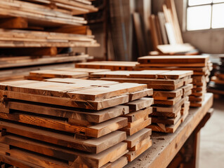 Stacked Timber in Carpentry Workshop