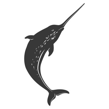 recommend clip art: Silhouette narwhal animal black color only full body