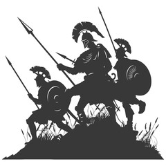 silhouette of a ancient war situation black color only