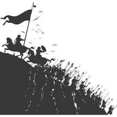 silhouette of a ancient war situation black color only