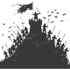 silhouette of a ancient war situation black color only