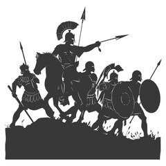 silhouette of a ancient war situation black color only