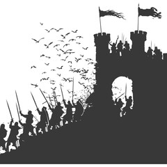 Fototapeta premium silhouette of a ancient war situation black color only