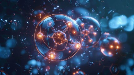 Liquid bubble, Molecule inside Liquid Bubble on water background