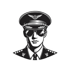 Pilot portrait isolated vector emblem
