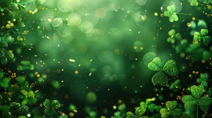 Vibrant green gradient background with subtle clover and gold coin patterns, suited for St. Patrick's Day designs