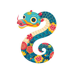 Chinese oriental Snake zodiac sign, simple cartoon colorful cute illustration.. Colorful ornament skin. Isolated design element for Chinese New Year 2025