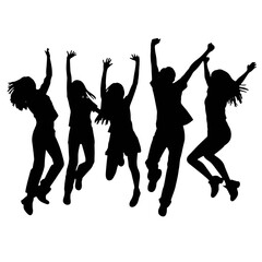 Silhouettes of man and woman jumping