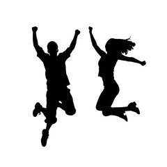 Fototapeta na wymiar Silhouettes of man and woman jumping
