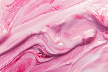 mixed pastel pink and white wavy liquid texture abstract banner. Strawberry yogurt or yoghurt or cream. Paint closeup. 