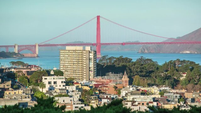 SAN FRANCISCO, USA - MARCH 7, 2024: Timelapse hyperlapse panoramic view of Golden Gate Bridge in San Francisco, California, USA