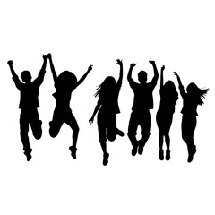 Silhouettes of man and woman jumping