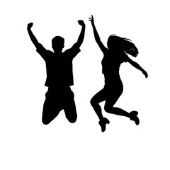Fototapeta na wymiar Silhouettes of man and woman jumping
