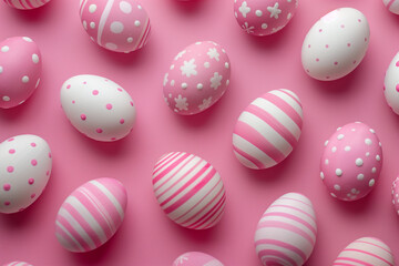 Fototapeta na wymiar Easter egg pattern on pink background 