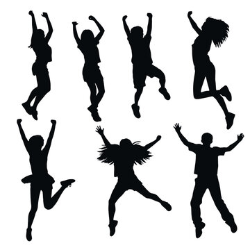 Jumping group people silhouette. People jumping