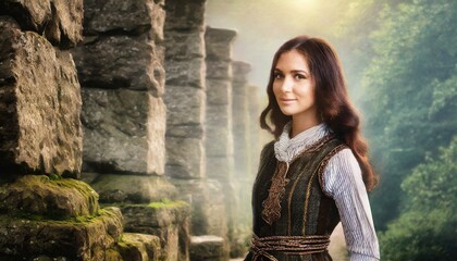 Celtic Warrior 25 year old girl, Stone Ruins, Tall & beautiful and slight dreamy nostalgic
