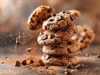 Chocolate chip cookie. Delicious chocolate chip cookies photography, explosion flavors, studio...