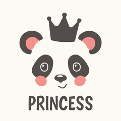 Princess slogan text, panda with crown for t-shirt graphics, fashion prints, posters and other uses
