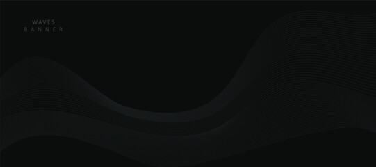 Abstract grey wavy lines on a black background. Vector modern black background template.