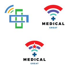 Set of Medical, Hospital, Cross or Plus Online Icon Logo Design Template