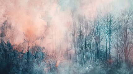 mist enveloping a mysterious forest - obrazy, fototapety, plakaty