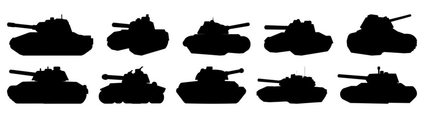 Tank army silhouette set vector design big pack of illustration and icon - obrazy, fototapety, plakaty