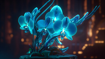 8k sharp, fractal, self similarity highly detailed 3d high definition 8k neon pale cerulean psychedelic detailed Orchids fairy