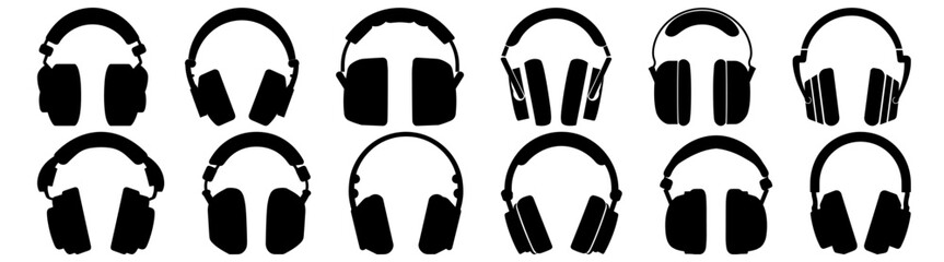 Headset music silhouette set vector design big pack of illustration and icon