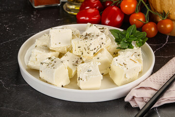 Greek traditional Feta cheese cubes
