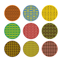 Trendy colorful modern abstract vivid assorted circle and round art deco pattern stickers design elements set on white background