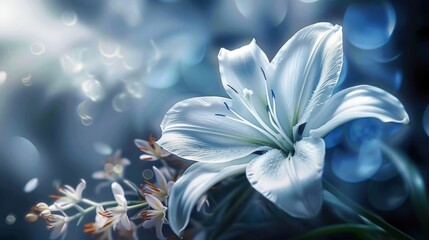 Beautiful lily flower closeup view. AI generated image - obrazy, fototapety, plakaty