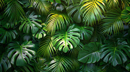 Green tropical leaves. Background wallpaper. Generative AI