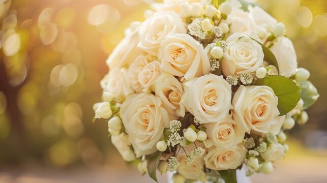 Bridal bouquet of white rose in bright colors. AI generated image