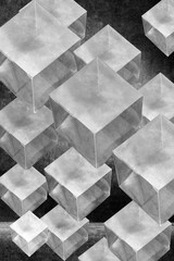 Black and white abstract collage with geometric shapes