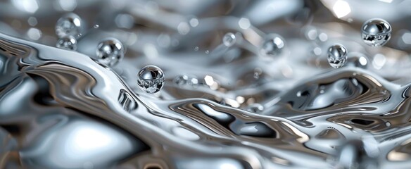 High-detail photograph of liquid metal droplets, emphasizing their futuristic applications in computing and medical devices