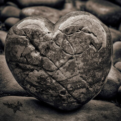 Stone heart, cruel heart, hard heart, heart made of stone, metaphorical illustration