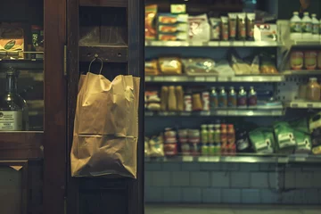 Fotobehang brown bag on a shelf in the store.AI generated © Ammad