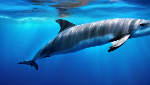 Dolphin swimming under the blue sea