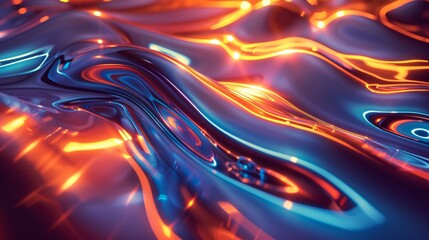 Zero-gravity liquid metal texture with neon reflections