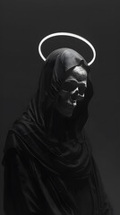Fototapeta na wymiar grim reaper with ring light on dark background