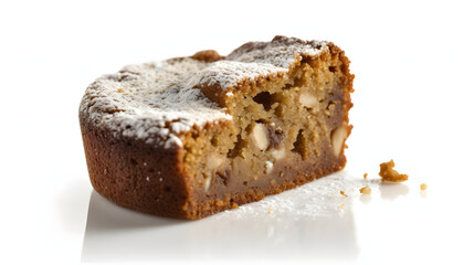 a piece of tea cake on a white background