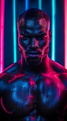 Fototapeta na wymiar Black Boxer in Neon Lights