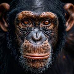 Chimpanzee Face Intense Look Black Background