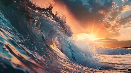 Fototapeten Crashing Wave and Sunset, To evoke a sense of awe and appreciation for the power and beauty of nature, while also showcasing the capabilities of © Mickey