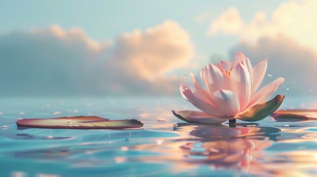Beautiful lotus flower floating on water. AI generated image