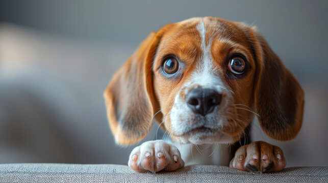 Cute Beagle puppy, its big eyes gleaming. Isolated on white background.