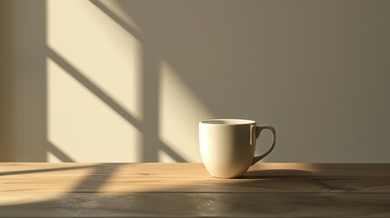 The mug's handle casting a delicate shadow on the table's surface.
