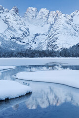 Italien, Südtirol, Alto Adige, Dürrensee, Monte Cristallo, Schnee